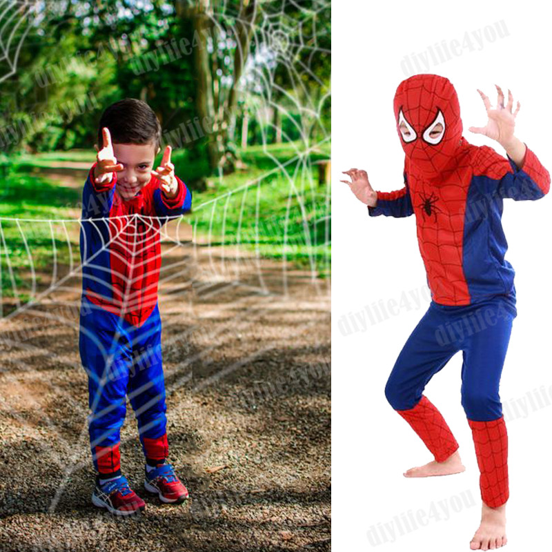 Kid SpiderMan Cosplay Costume Boys Tobey Maguire Outfit Jumpsuit Clothes 3-7Age