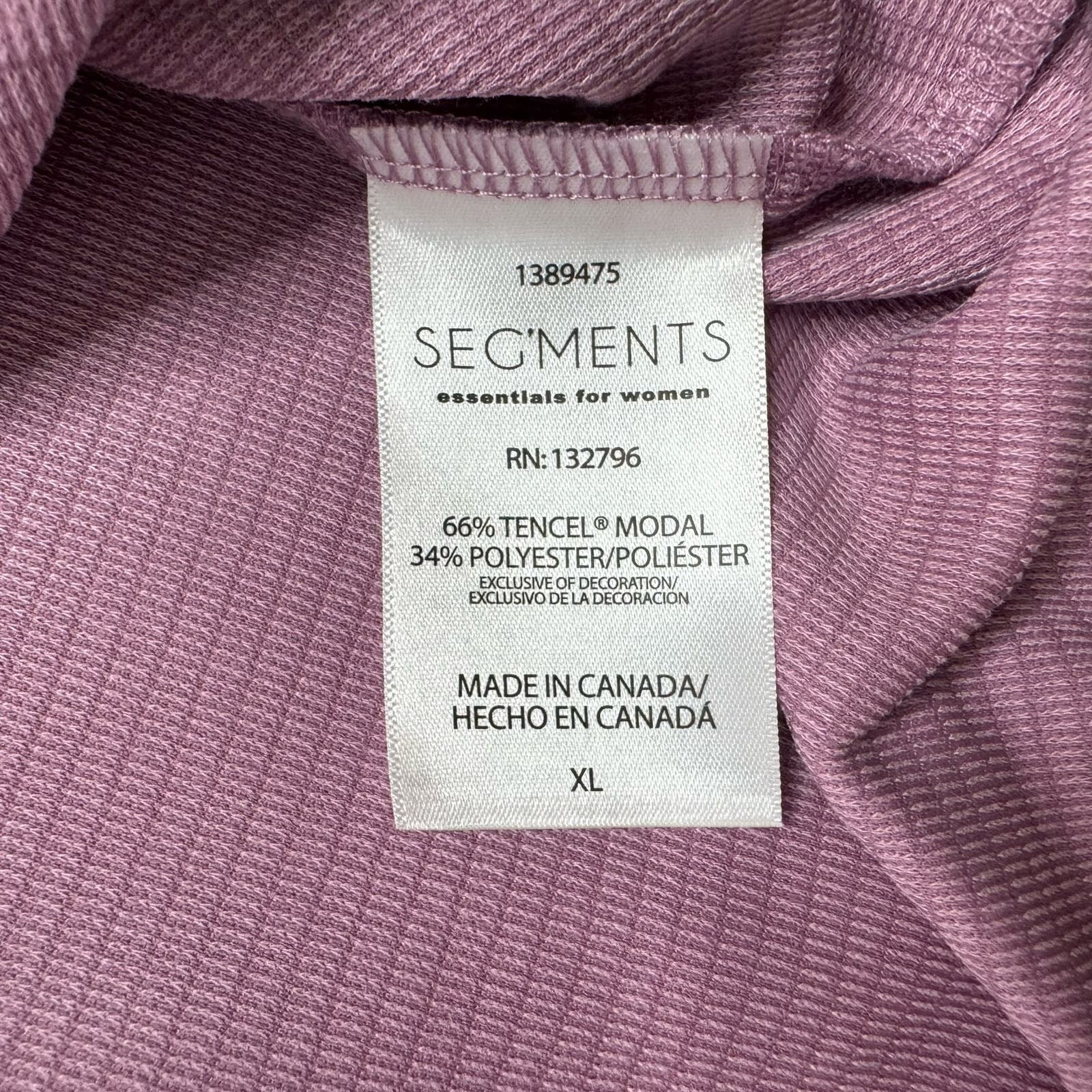 SEG’MENTS Essential 3/4 Sleeve V-Neck Textured Knit Top Lavender Purple Size XL