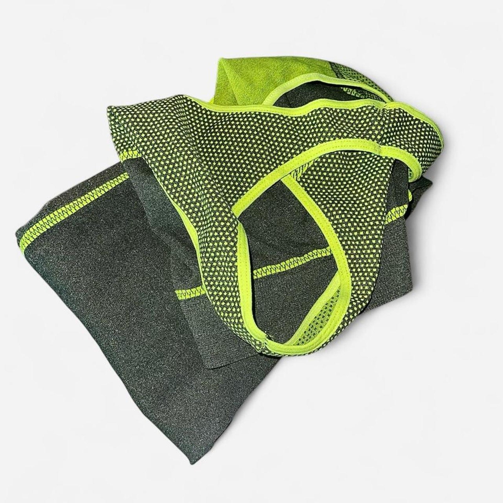 Blue Star Neon Yellow Lime Charcoal Leggings Sports Bra Set – Size L/XL
