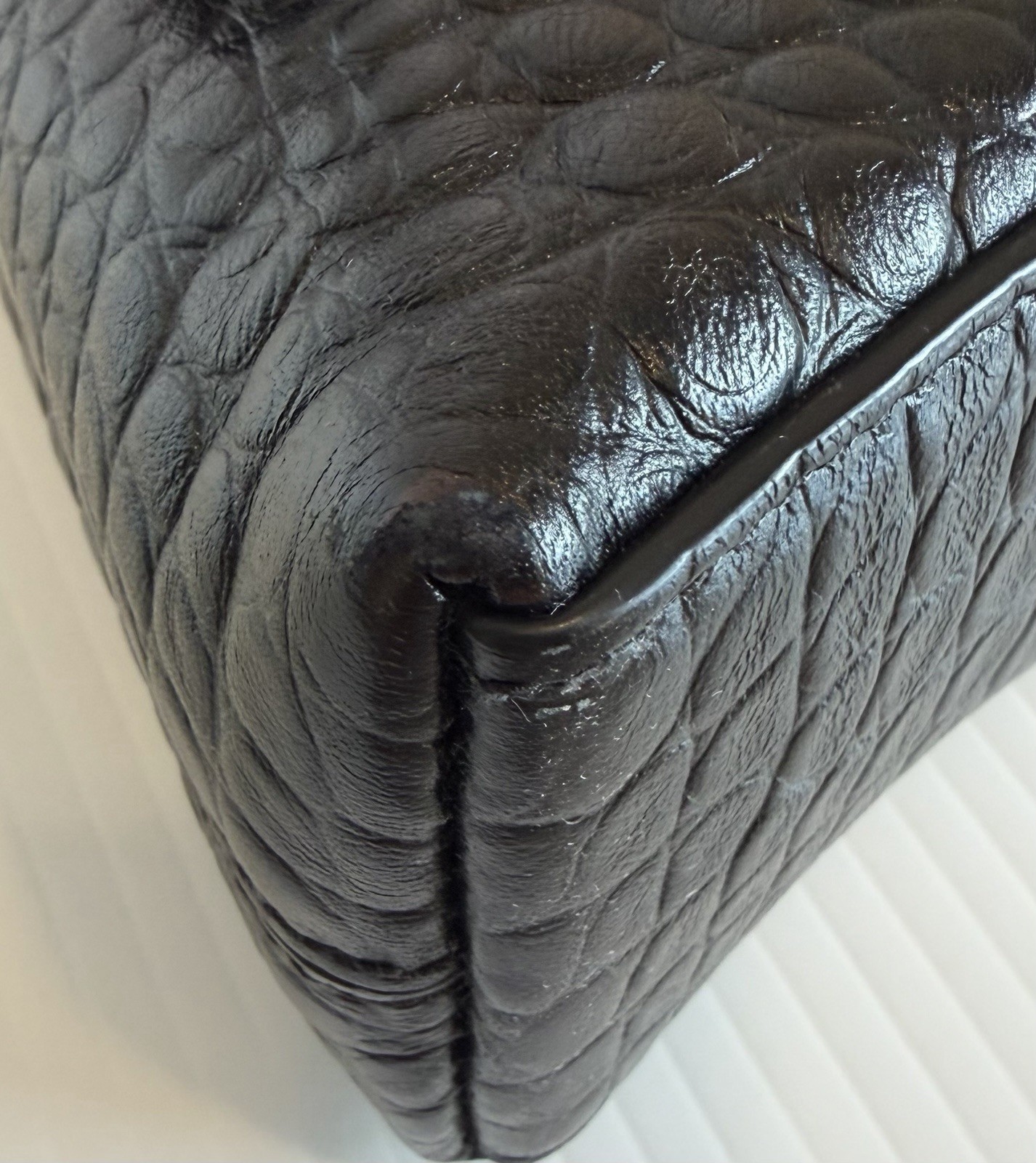 Pre Owned Black Croc Embossed Leather Balenciaga Shoulder Crossbody Handbag VGUC