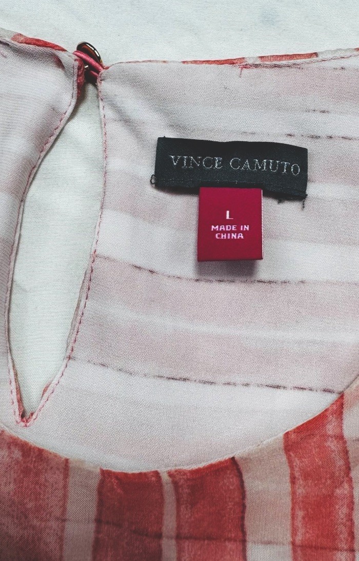 Vince Camuto Pink White Plaid Scoop Neck Lined Tie Zip Maxi Dress Women L