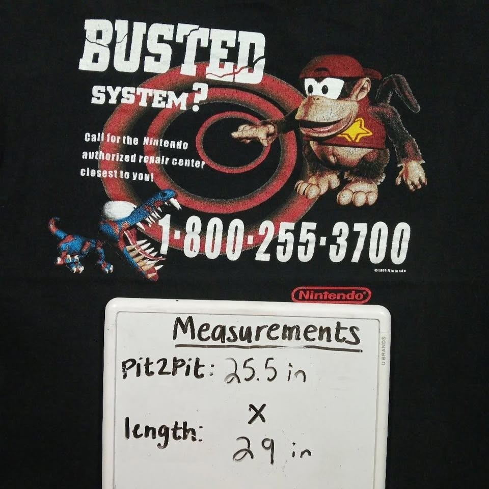 Vintage 95 Rare Nintendo Busted System Diddy Kong Donkey Kong T-Shirt Black XL