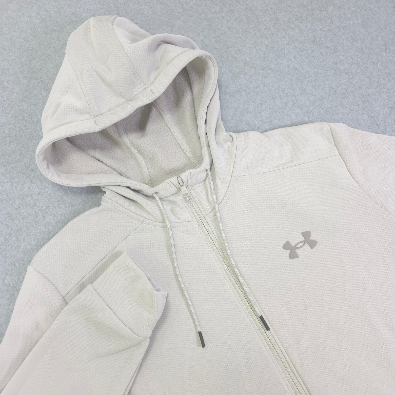 Under Armour Men’s Large Light Tan Full Zip Fleece Hoodie Loose Fit Jacket