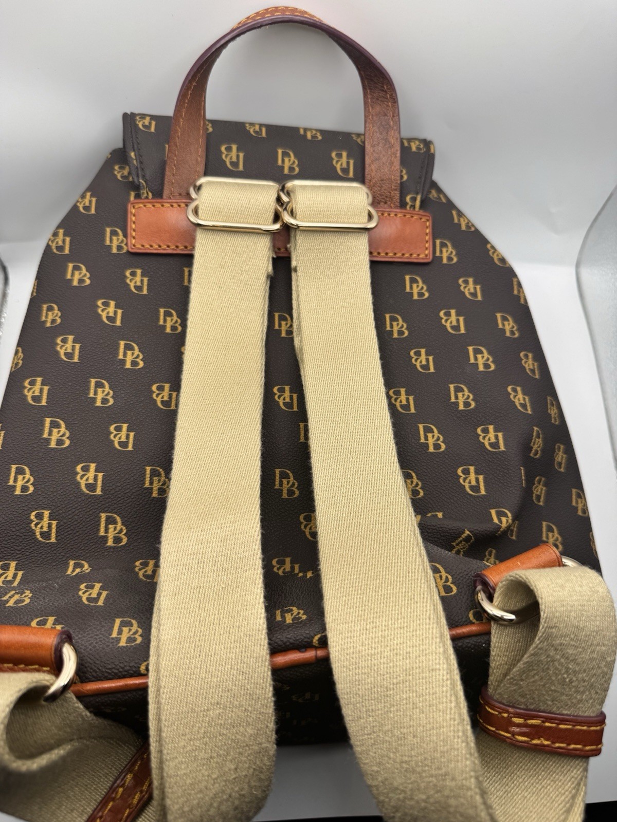 Dooney & Bourke Greta Signature Murphy Backpack Tassel Draw String Monogrammed