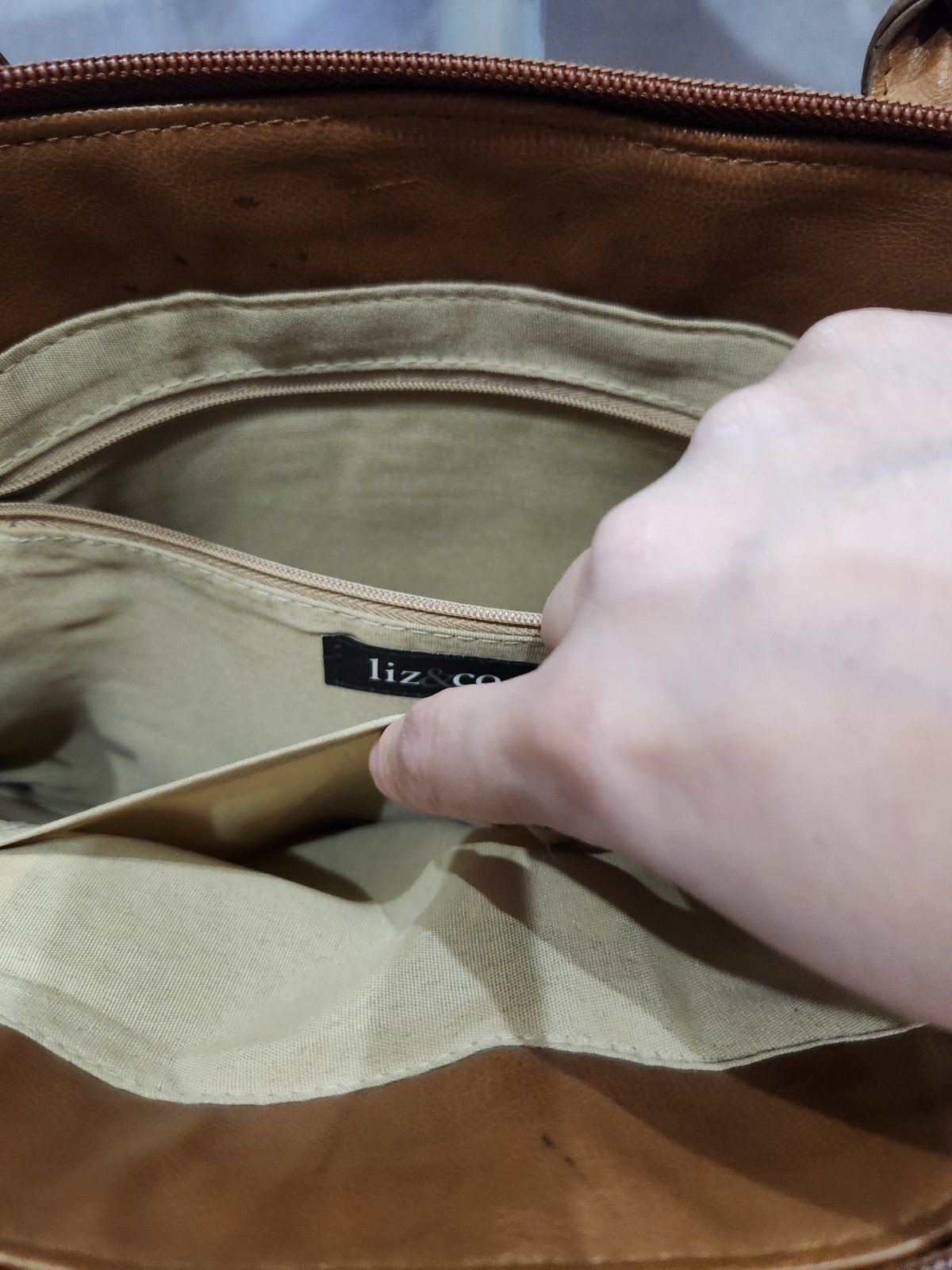 Liz & Co., Brown-Beige Stripe Top Handles Handbag 15in x 8.5in x 3in