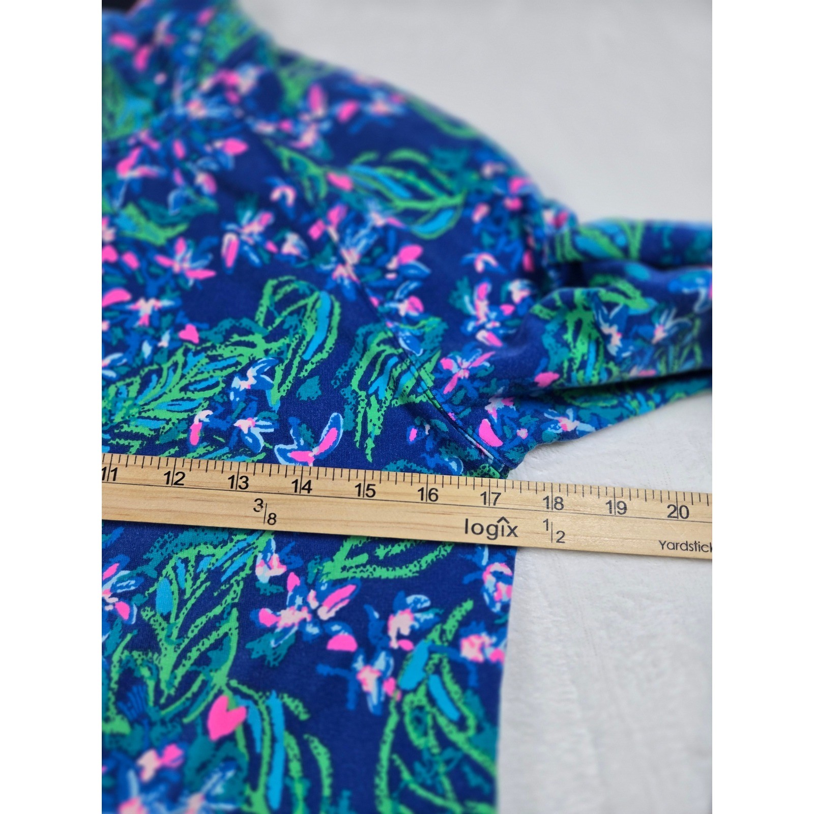 Lilly Pulitzer Blue Tropical Floral Quarter Zip Pullover Thumbholes Small