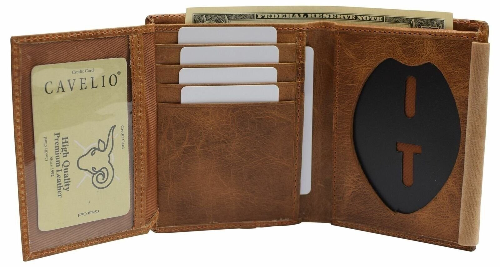 RFID Blocking Genuine Leather Badge Holder Bifold Wallet USA Series
