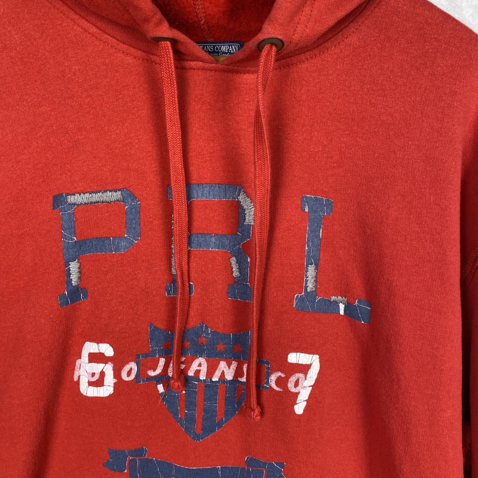 Y2K Mens Polo Ralph Lauren Hoodie XL PRL Jeans 67 Sweatshirt Red 90s Vintage 6-7