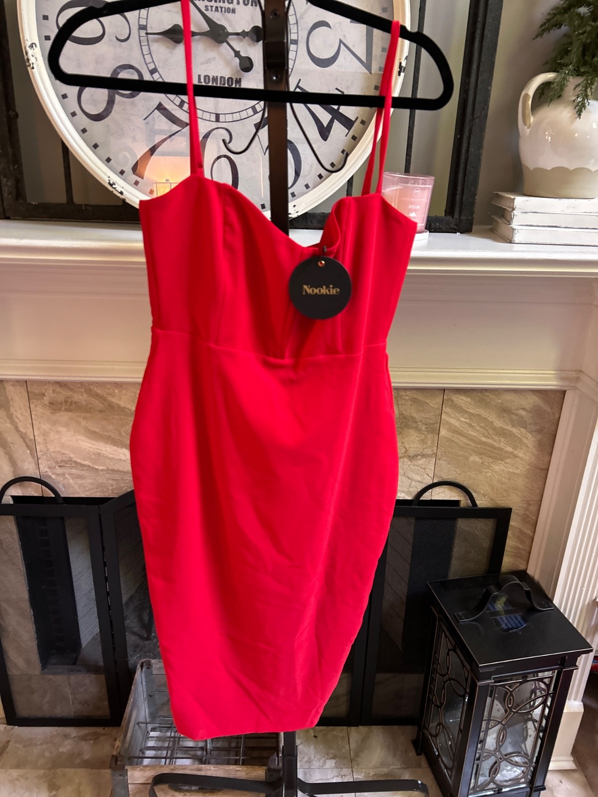 NWT $219 NOOKIE “Allure” Sleeveless Midi Pencil dress – Cherry Red – Medium M