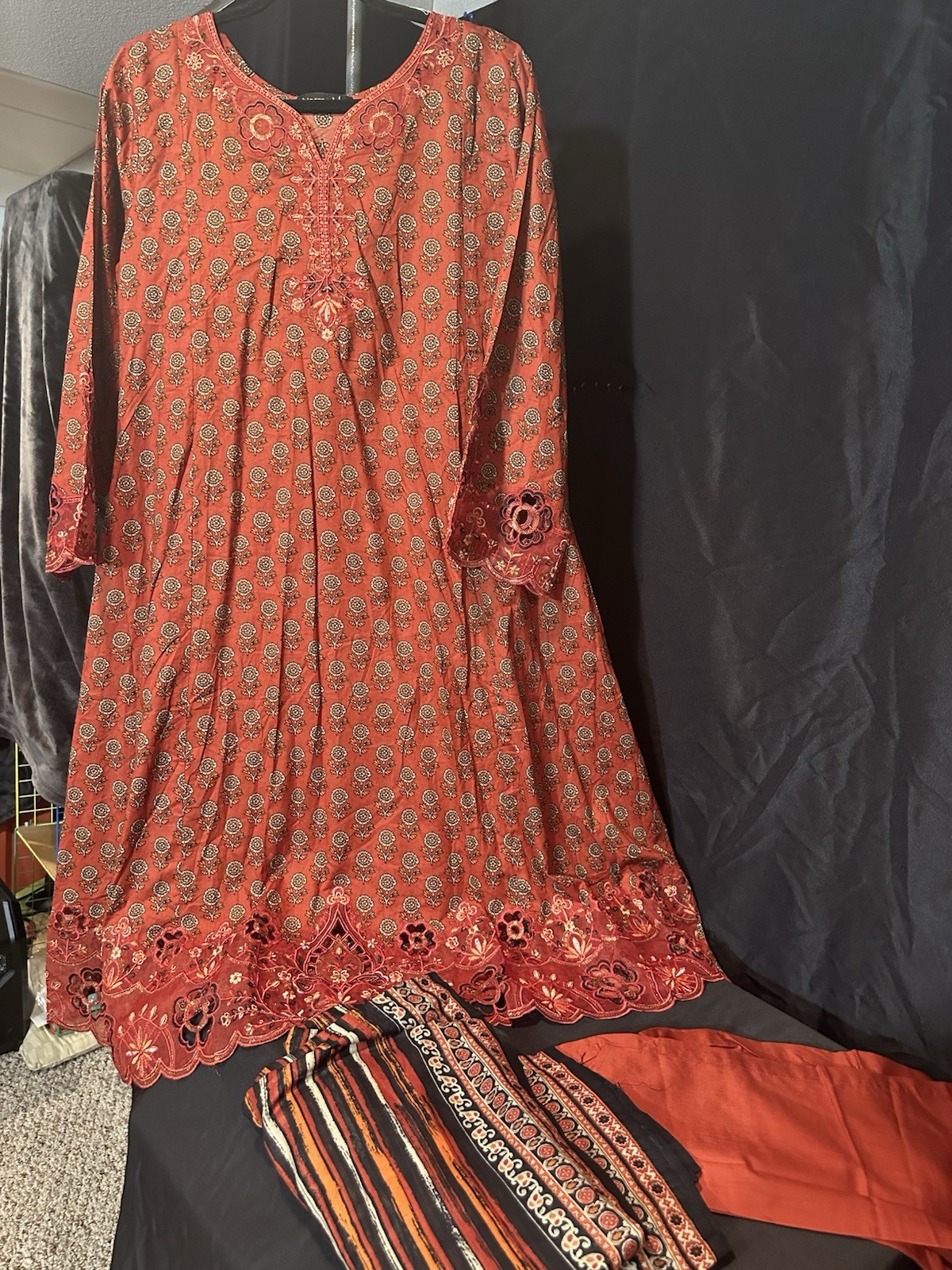 Bin Saeed Lawn Cotton 3 Pc Suit-premium Cut Work Emb- Aline Style-M & L – $44