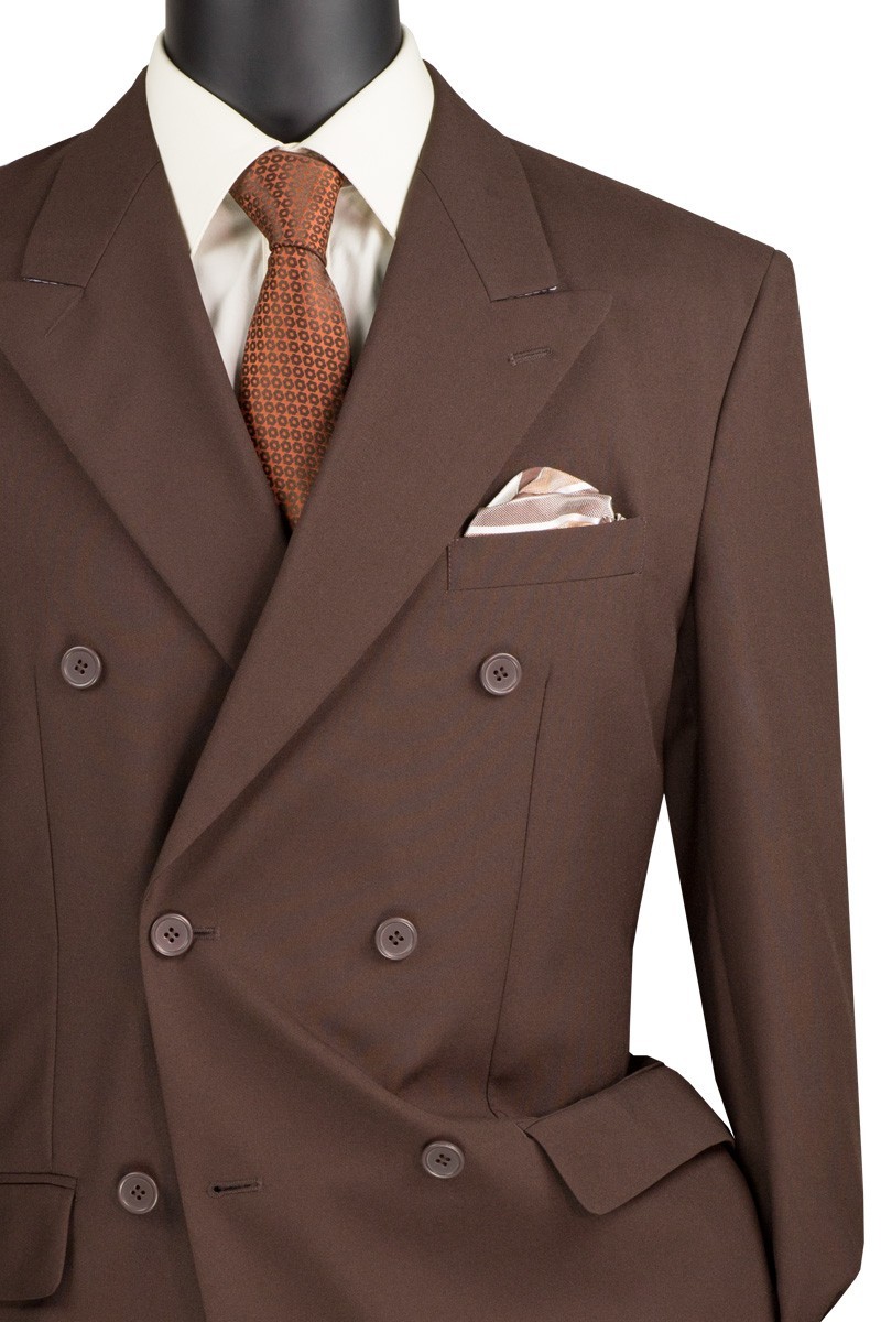 VINCI Brown Men’s Double-Breasted Classic Regular Fit Suit Elastic Waist NEW