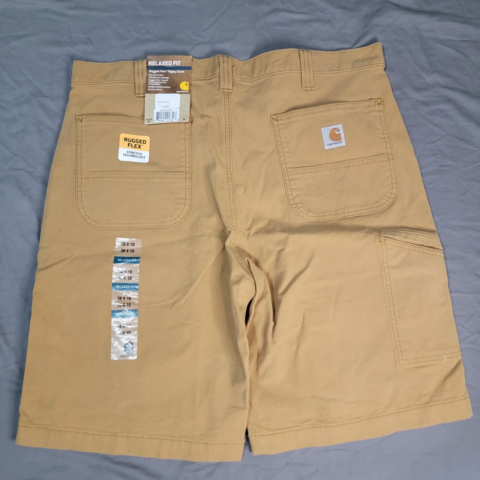 New Carhartt Rugged Flex Rigby Shorts Men’s 36 Tan 10″ Inseam Cell Phone Pocket