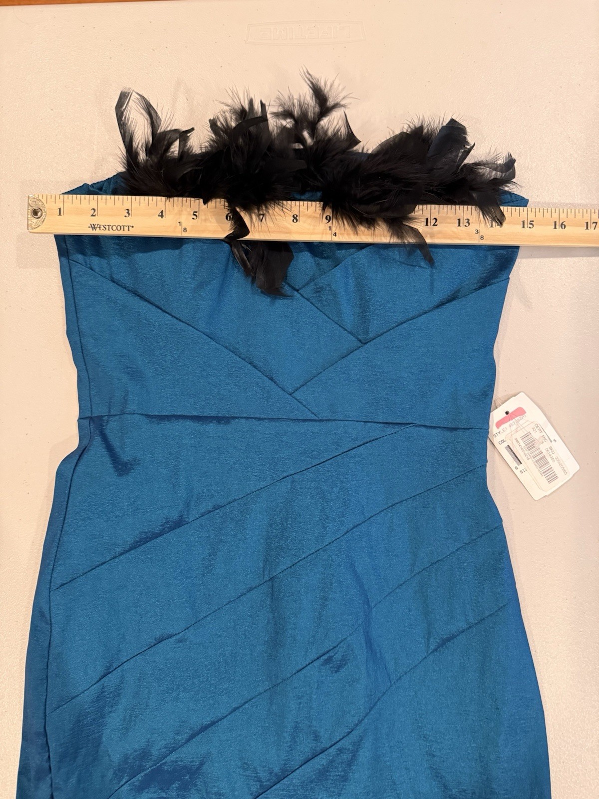 NEW Vintage Teeze Me Mini Dress Womens XS/S* Turquoise Strapless Feathers Party