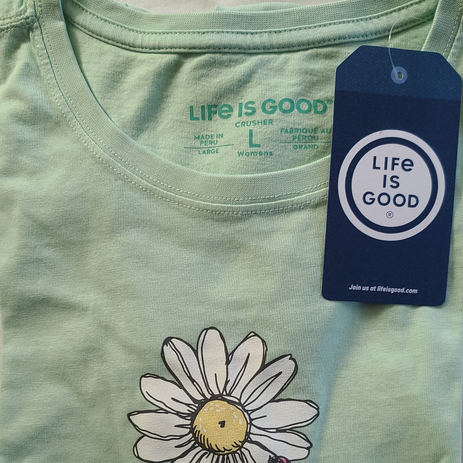 Life Is Good SS Shirt Crusher Tee DAISY JAR Mason Bee Ladybug 43in Womens L