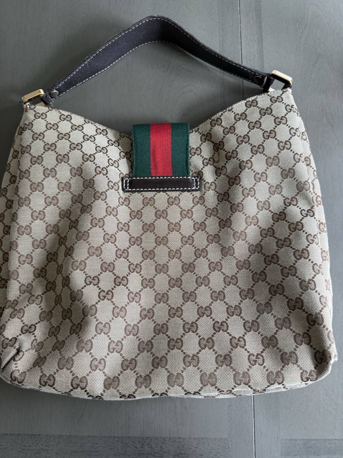 Gucci GG Web Hobo Bag Medium Brown Canvas