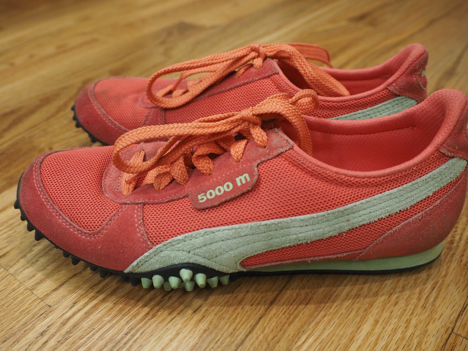 Puma Womens 5000m Sneakers Pink Mesh Textured Outsole Suede Overlay 7 37.5