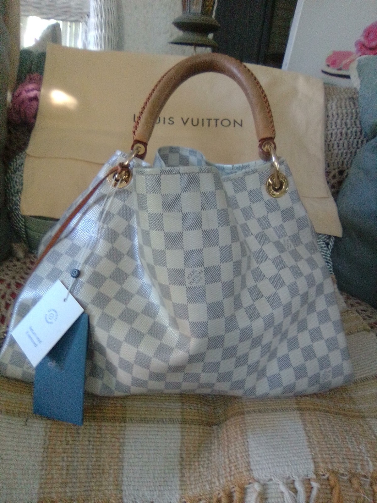 AUTHENTIC LOUIS VUITTON DAMIER AZUR ARTSY MM DUST COVER AUTHENTICATION CARDS