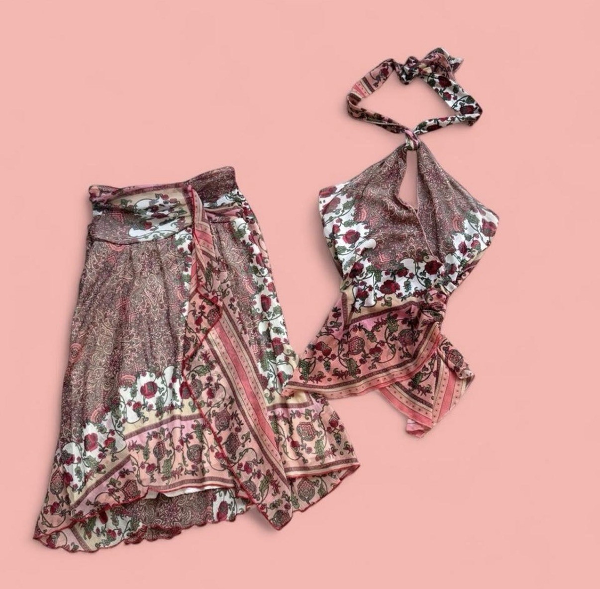 Morgan De Toi Fairycore Pink Paisley Halterneck And Skirt Set Pretty Small