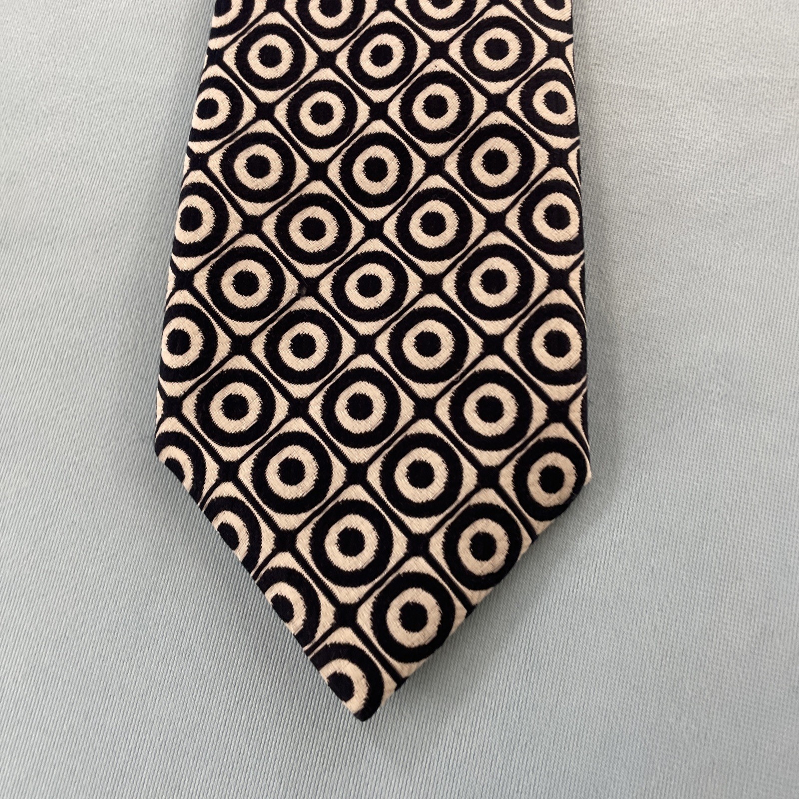 Commodore Trevira Atomic MCM Tie Geometry Circles Blue Wide Vtg 60s Necktie 4×51