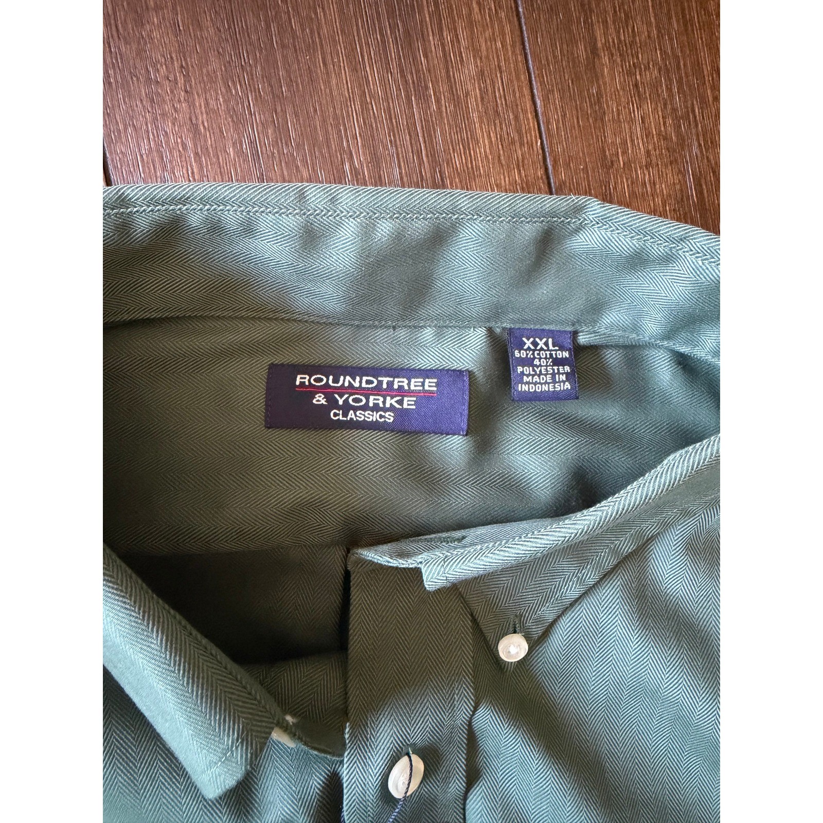Roundtree & Yorke XXL Green Herringbone Easy Care Performance Button Down Shirt