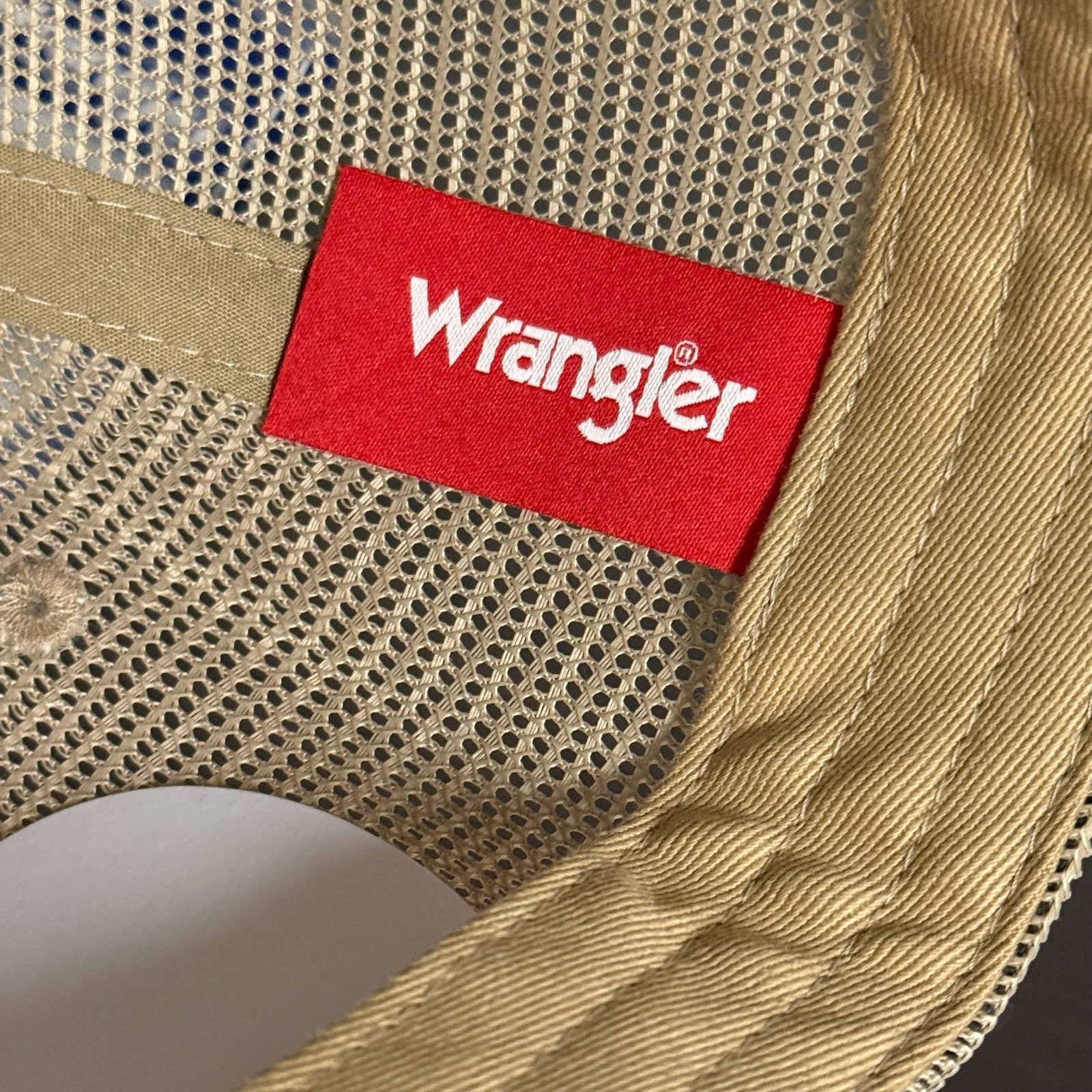 Wrangler Snapback Trucker Hat Beige Adjustable Cap Skull/Flag Logo Patch NEW!