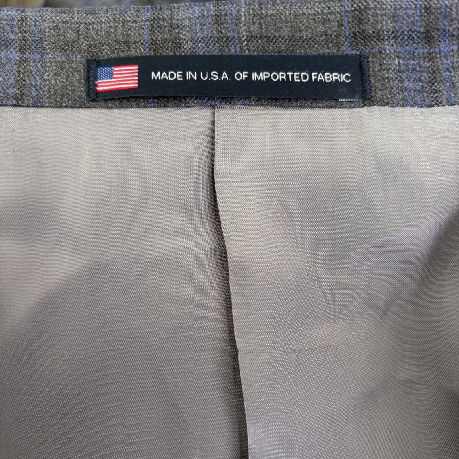 Hart Schaffner Marx Blazer Men’s 48R Gray Blue Plaid 2-Button Union Made in USA