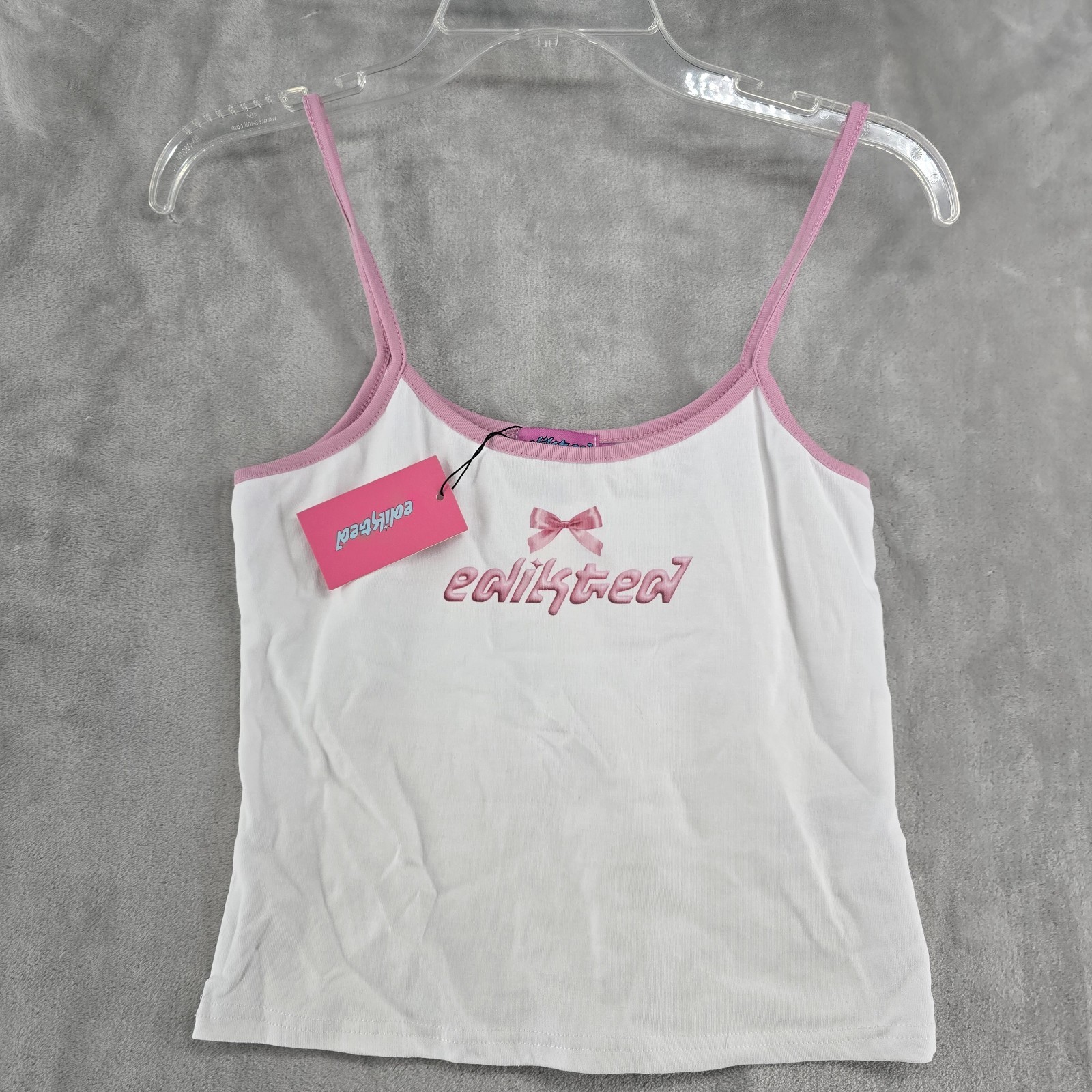 NWT Edikted Size L Baby Tank White Pink Kawaii Y2K