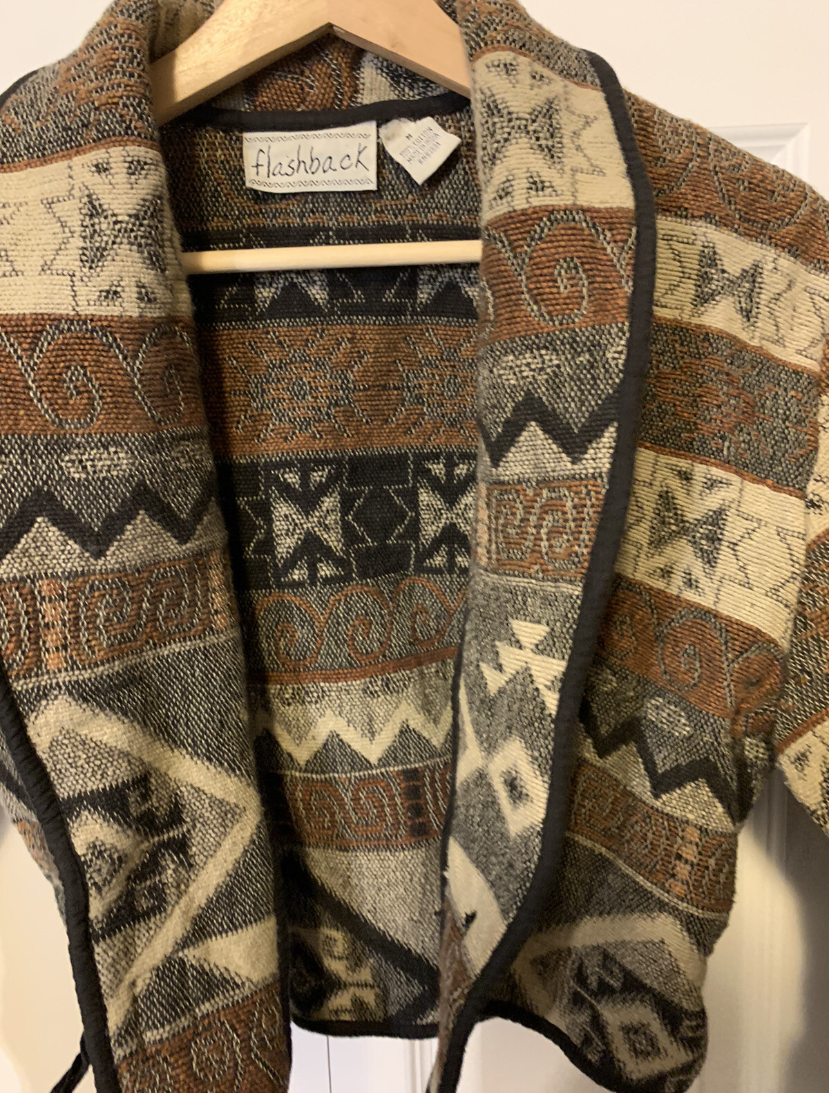 Vintage Flashback Womens Sz M Aztec Print Jacquard Cropped Shacket Coat