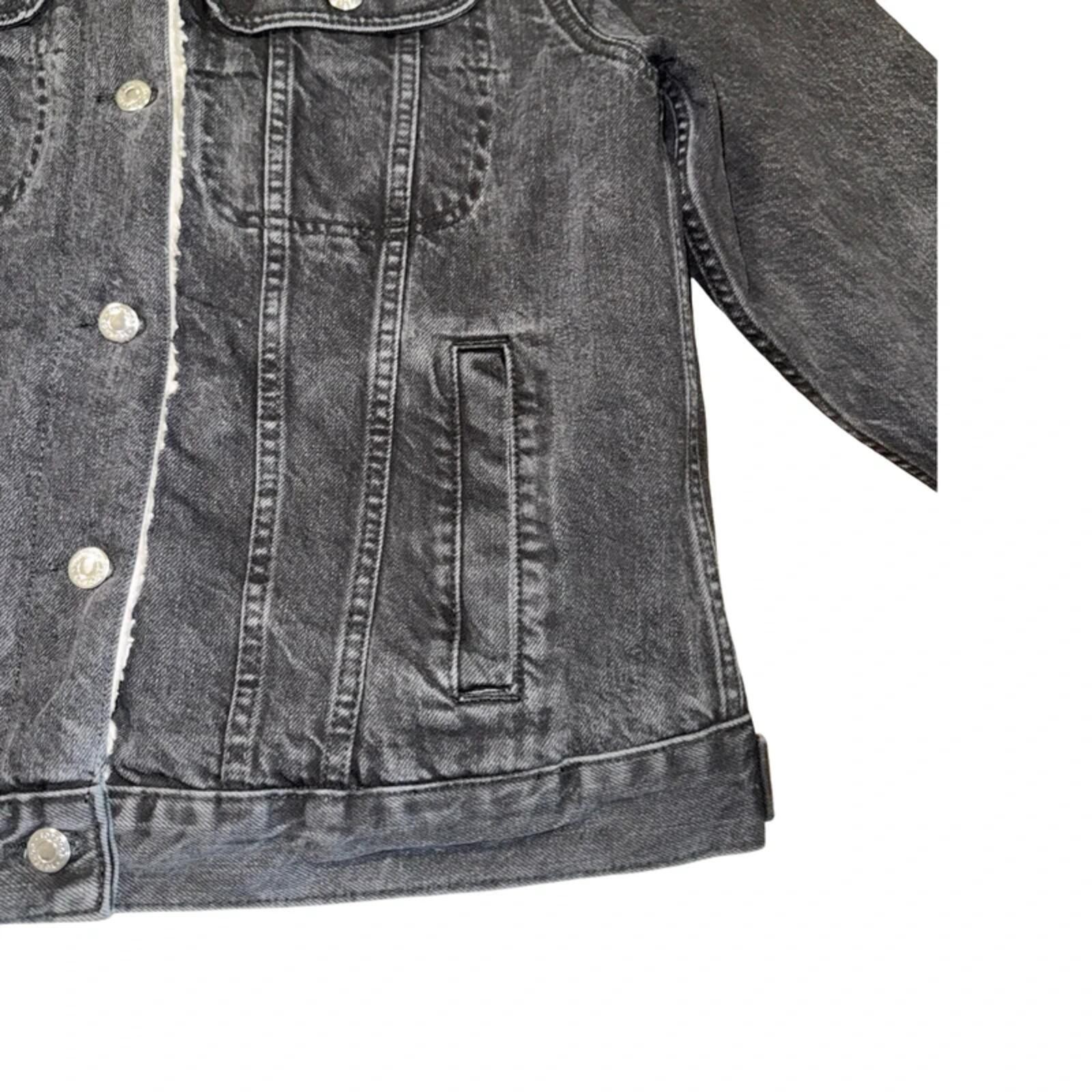 Topshop Black Sherpa Denim Jacket Size 8 Faux Fur Lined Borg Trucker Coat