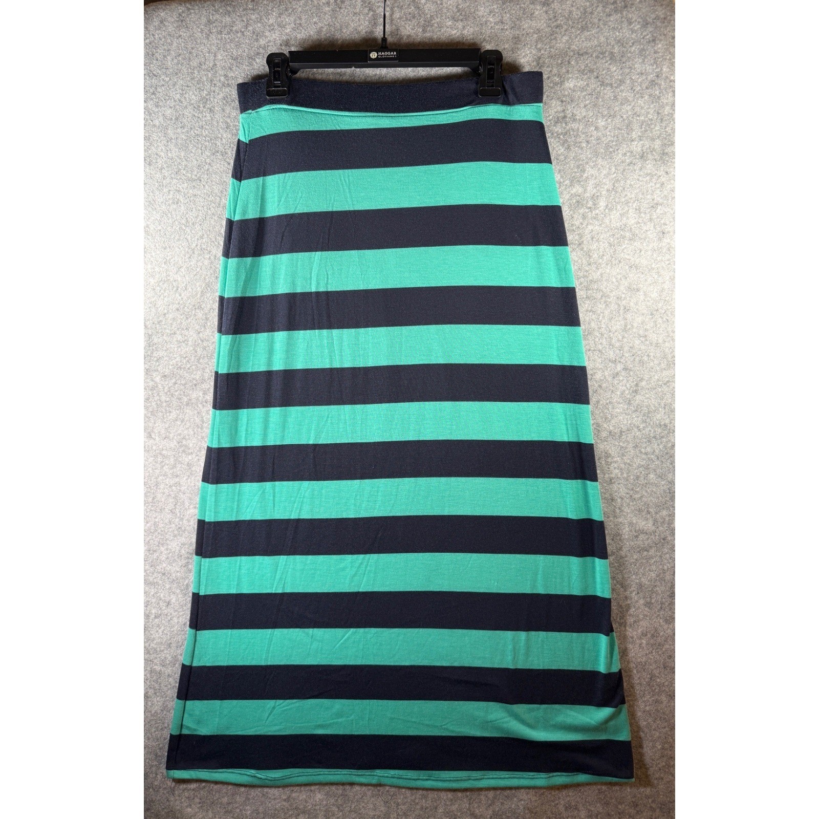 Ambiance Apparel Womens Teal Green Navy Blue Striped Maxi Skirt Large 63880