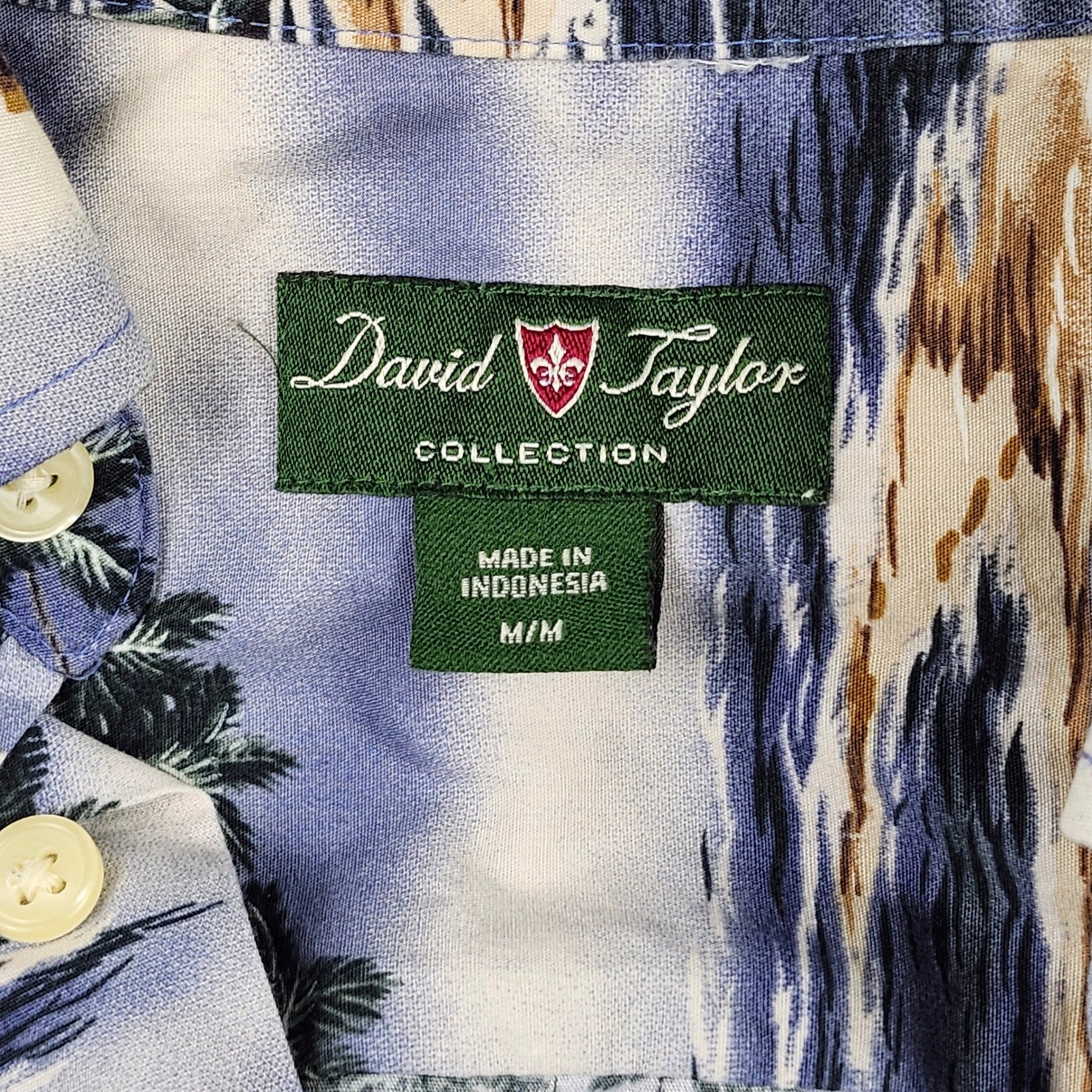 David Taylor Hawaiian Shirt Mens Medium Button Down Blue Tropical Cruise Aloha