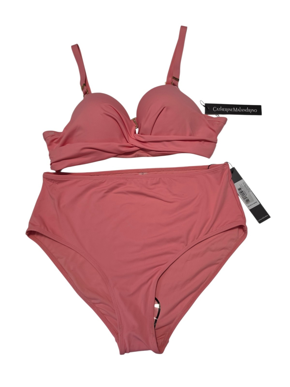 Catherine Malandrino Flamingo Pink Twist-Top High Waisted-Bottom Bikini Set XL