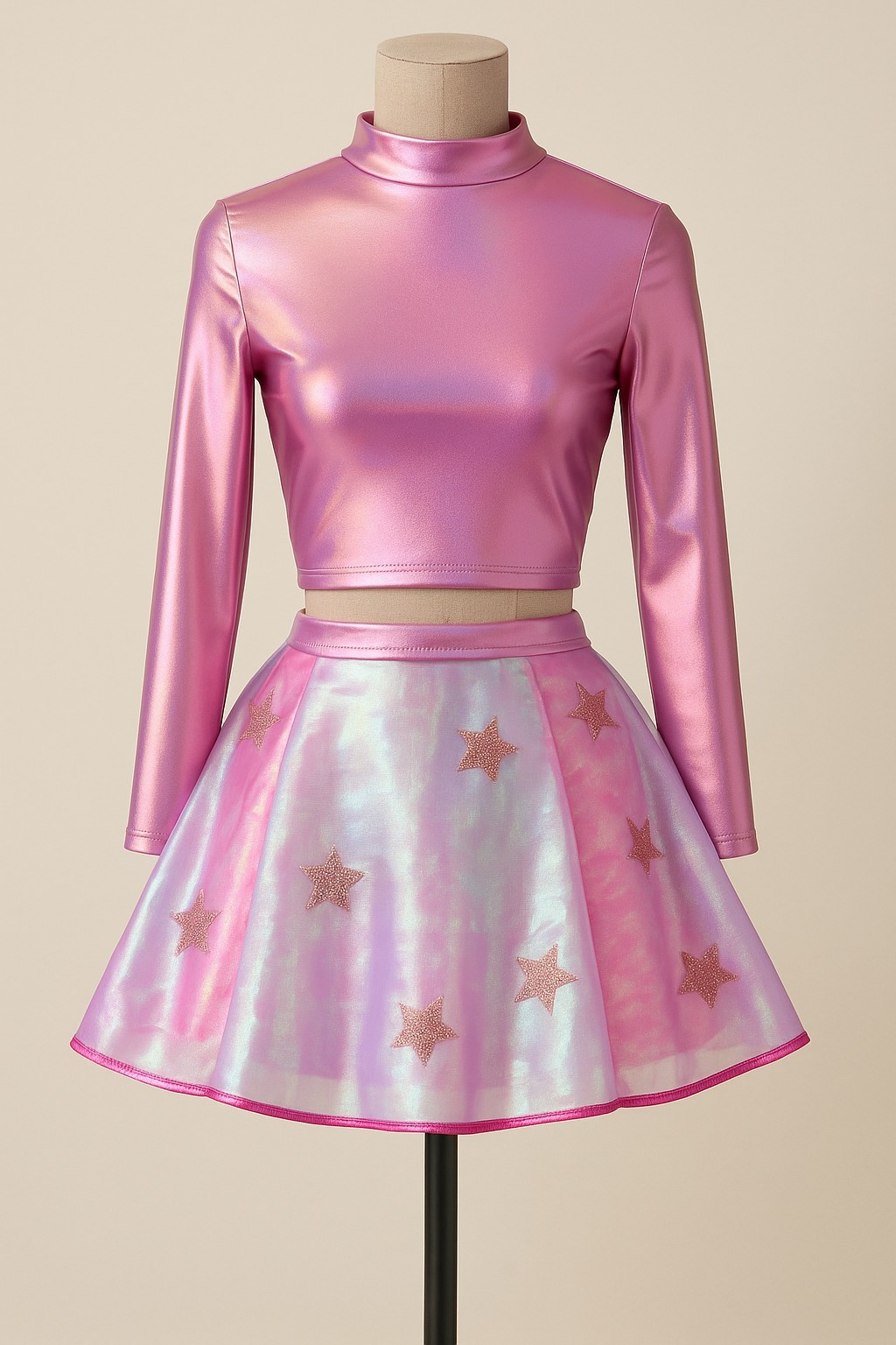 Custom Pink Holographic Rave Set Top Skirt Bikini Bottoms & Heart Bag Small