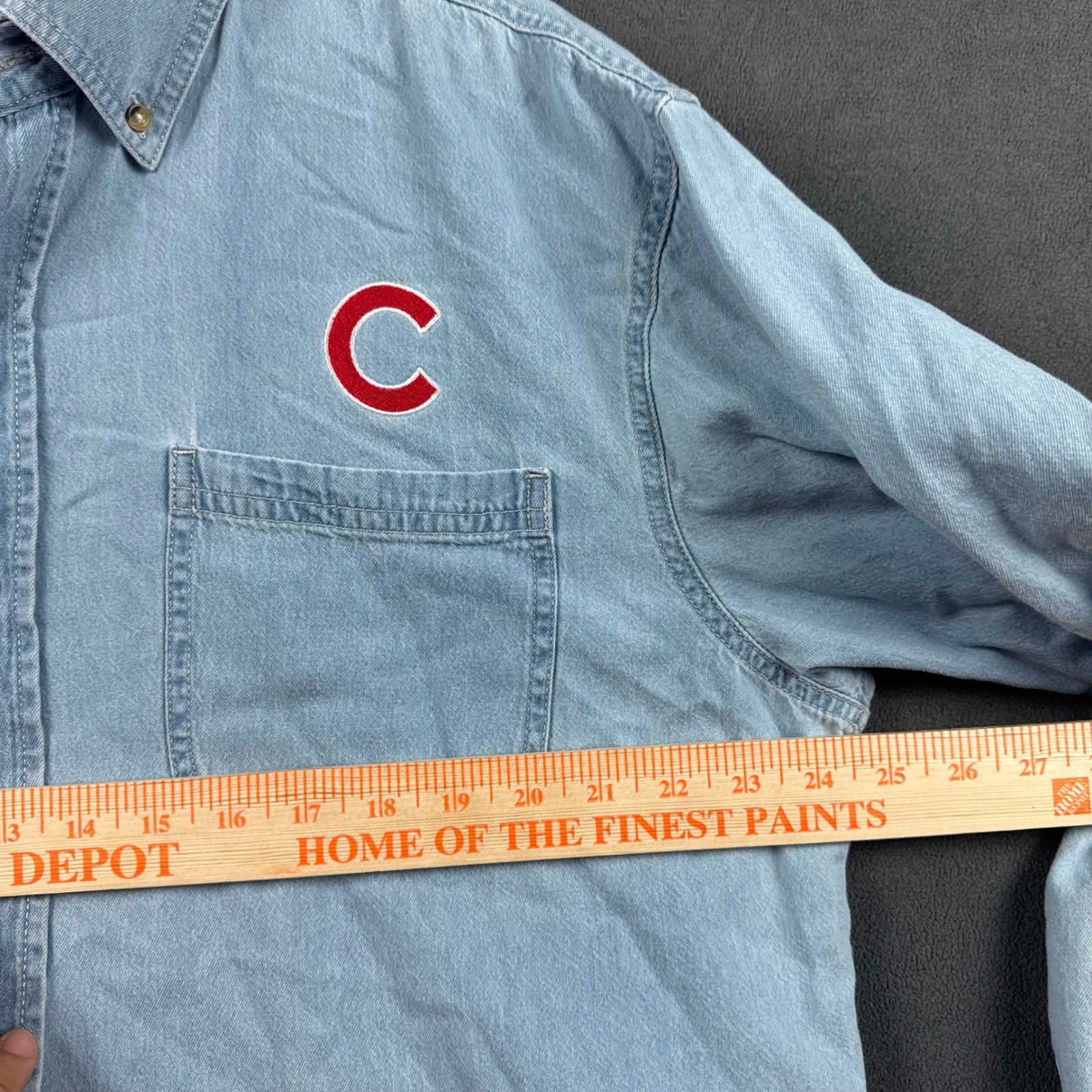 Stitches Chicago Cubs Denim Button Down Shirt Mens XL Light Wash MLB Cotton
