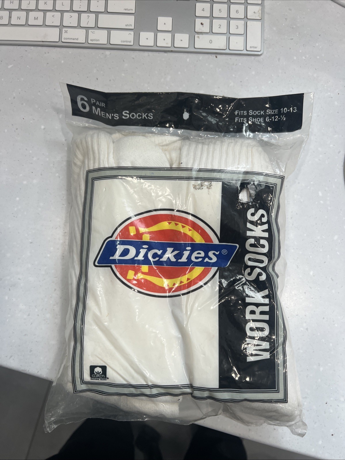 Dickies Genuine 6 Pair Work Men’s Socks, Size 6-12- White