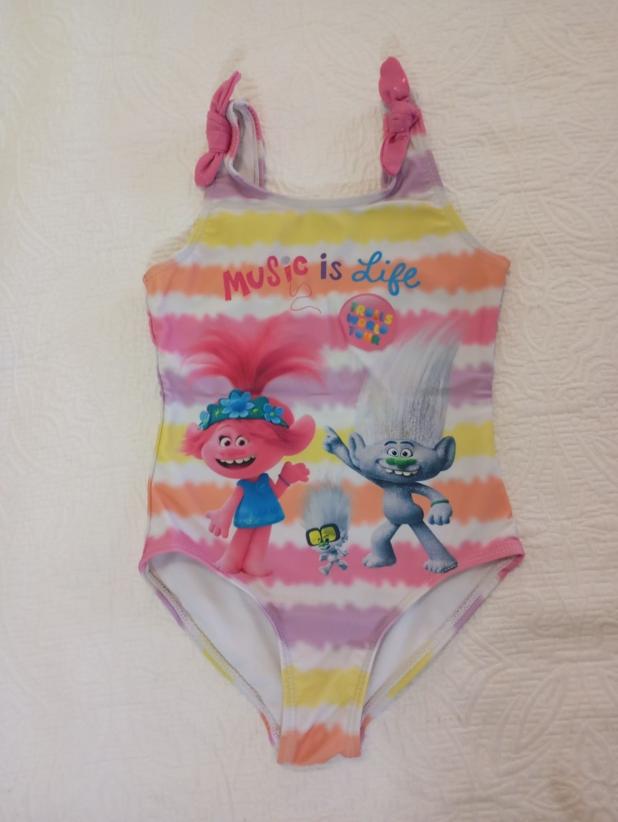DreamWorks Trolls Girls Swimsuit Music Is Life Rainbow Stripes Size 4/5