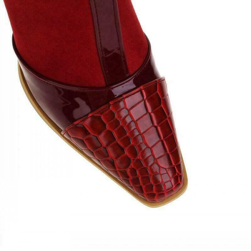 Splicing Leather Denim Women’s Ankle Boots Low Cuban Heel Shoes Casual Patchwork