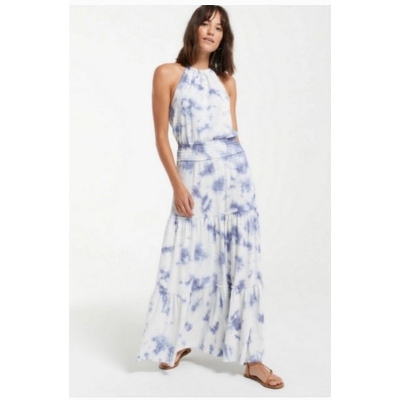 Z Supply Beverly Tie Dye Maxi Dress Blue White Resort Vacation Boho Small