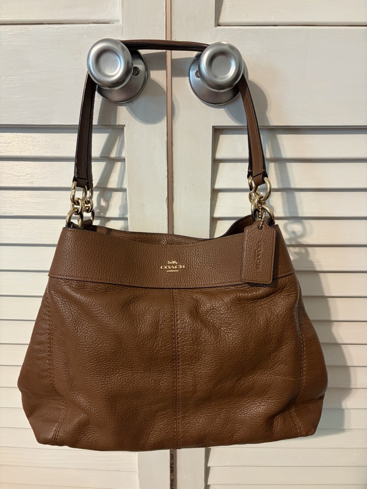 Coach Brown Pebbled Shoulder Bag Zip Top w/ Hangtag Inner Pockets Gold HW
