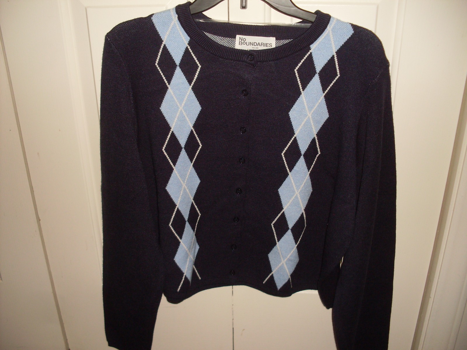 Womens No Boundaries button up Argyle Cardigan sweater size XXL (20) NWT