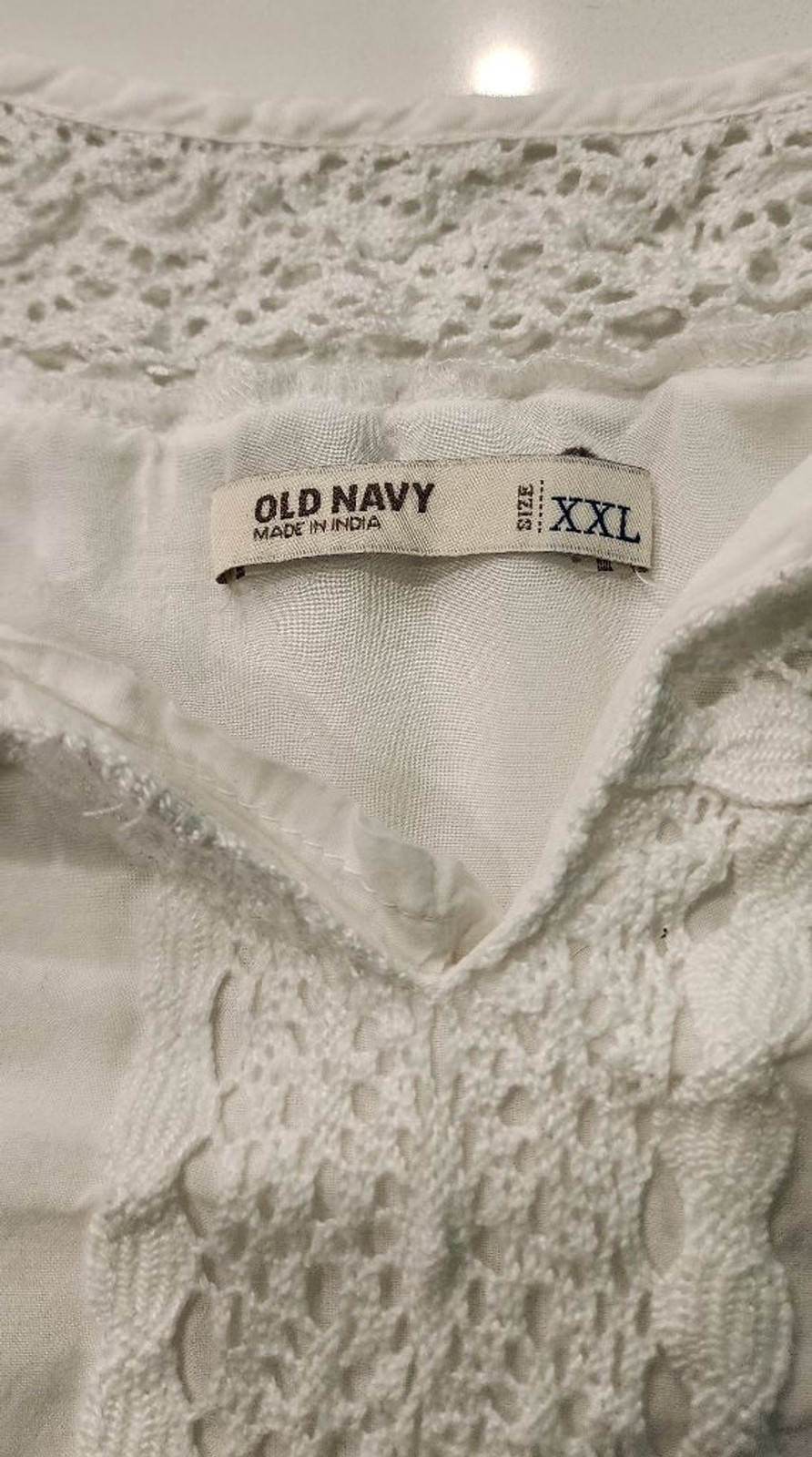 Old Navy White Lace Boho Blouse XXL 3/4 Sleeve Peasant Top Eyelet Tunic