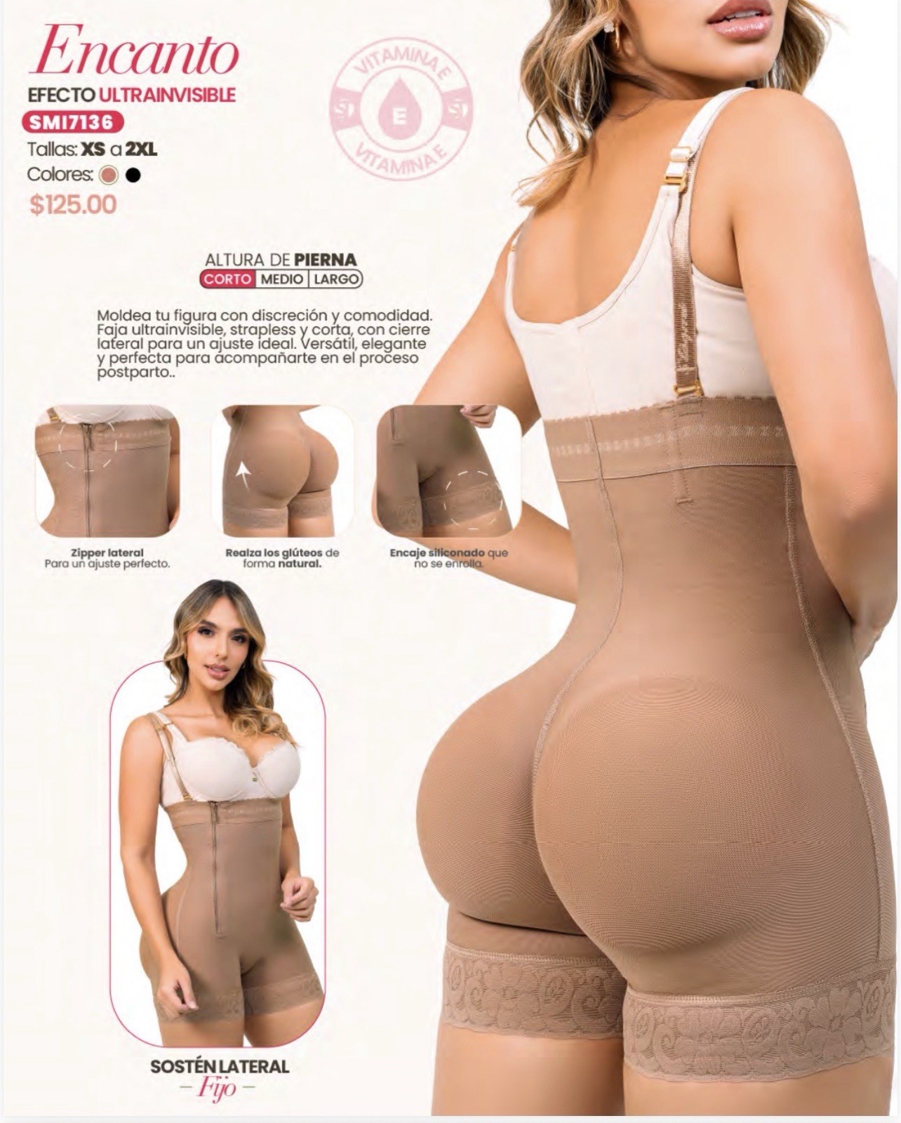 Stagmi Firm Compression High-Waisted Shapewear Beige XS-2XL Zipper Strap Lace
