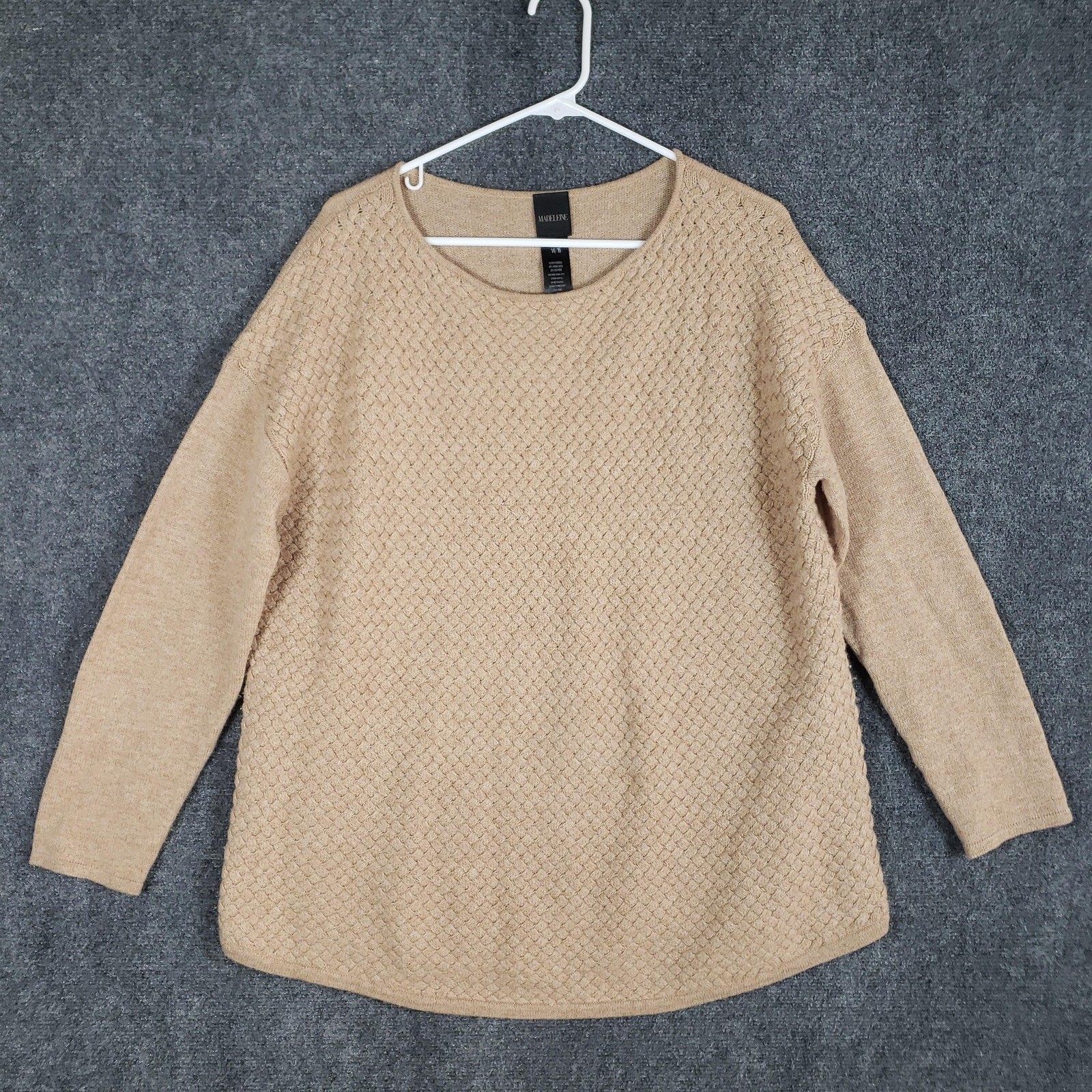 Madeleine Sweater Womens 14/16 Beige Tan Wool Cashmere Pullover Textured Knit