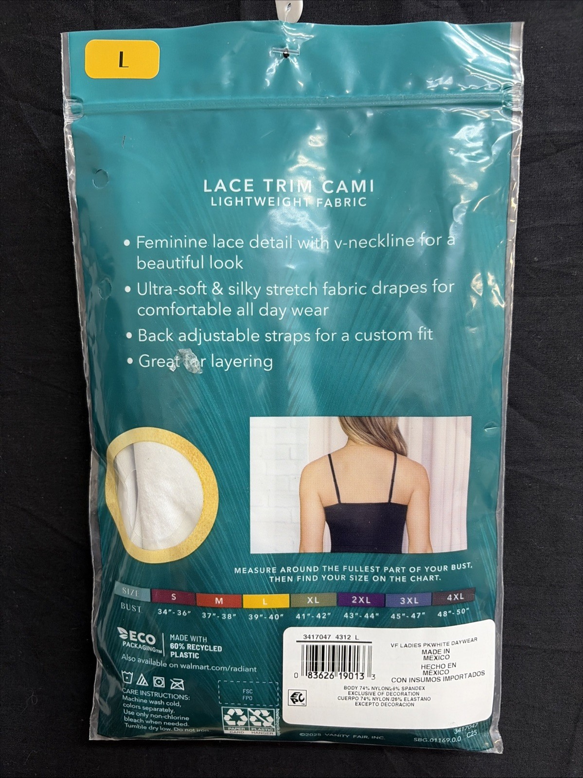 Vanity Fair Lace Trim Camisole – Size L – Radiant Collection