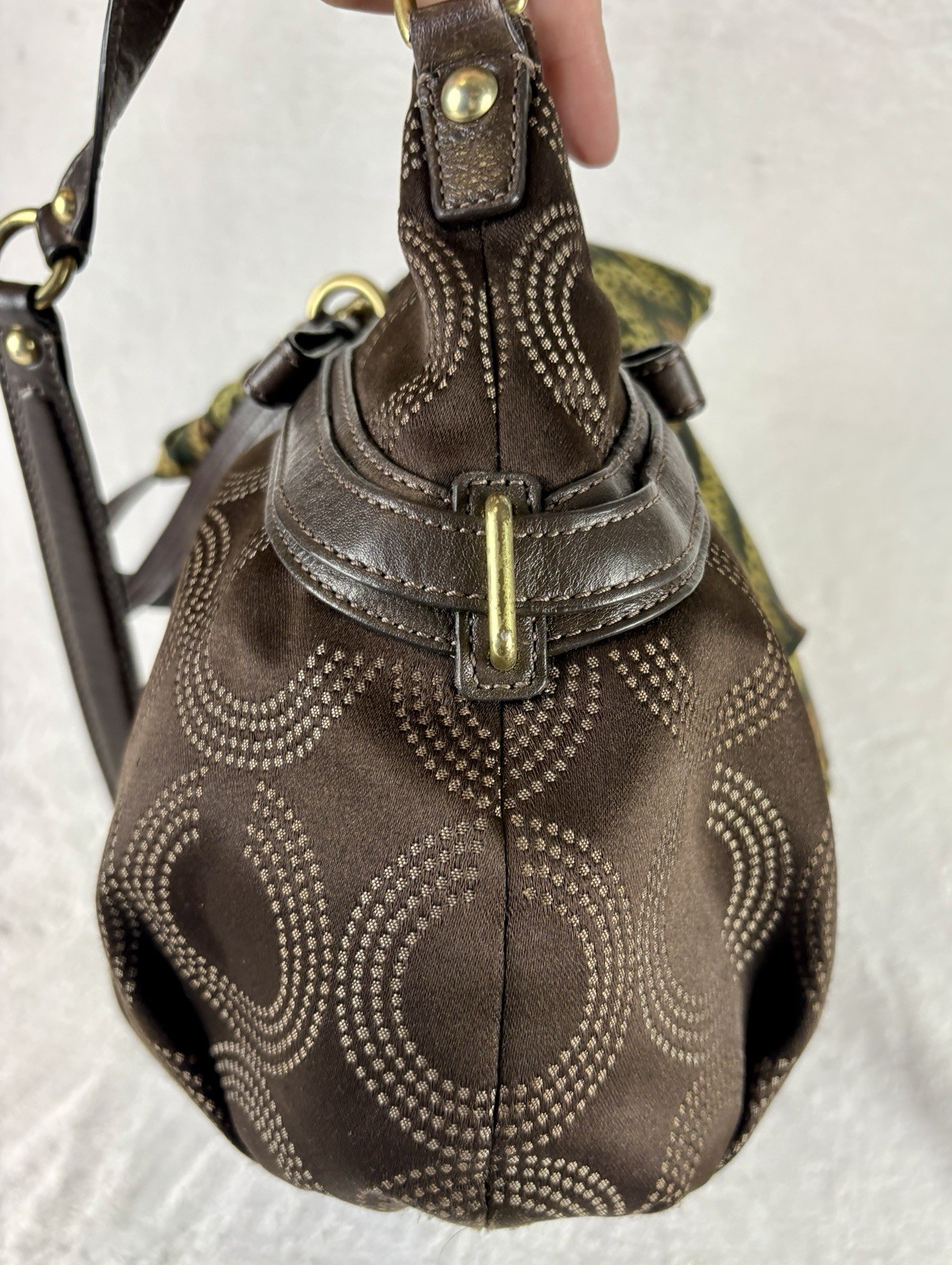 Coach Madison Dotted Op Art Sophia Satchel In Brown Sateen With Scarf