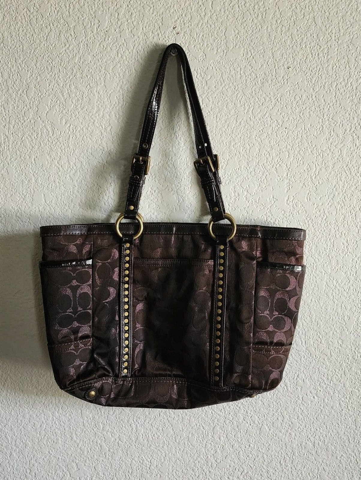 Coach Lurex Brown Jacquard Metallic Signature Tote Shoulder Bag