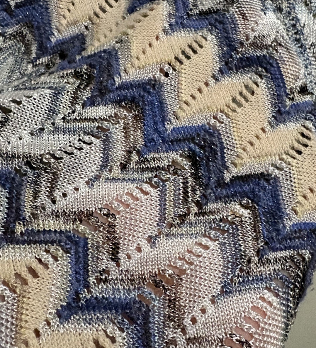 WHBM Crochet Tank M Blue Tan Chevron Halter Boho Beach Lightweight Top