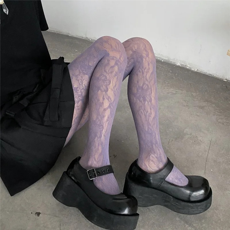 Women Sexy Flower Embroidery Mesh Hollow Out Stockings Fish Net Tights Pantyhose
