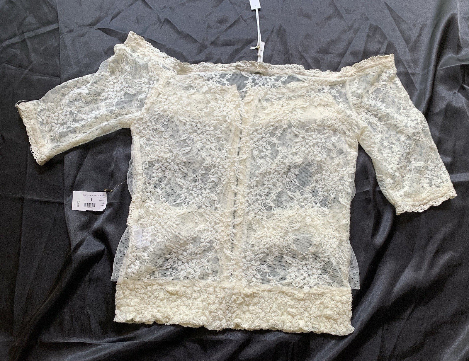 Goddess Wing ☀️ Blouse Top Women Woman Size Large Lace Off White Beige Zipper