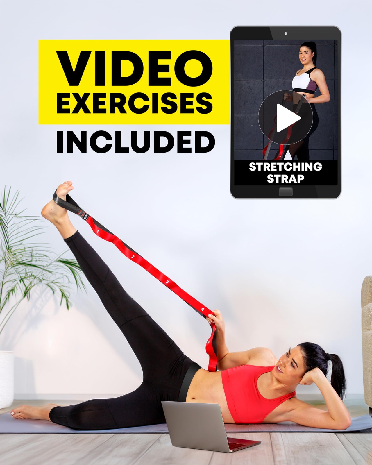 Stretching Strap with Loops – Non Elastic Stretch 78 inches x 1.5 inches, Red